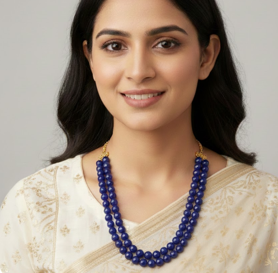 Blue Double Layer Necklace Set