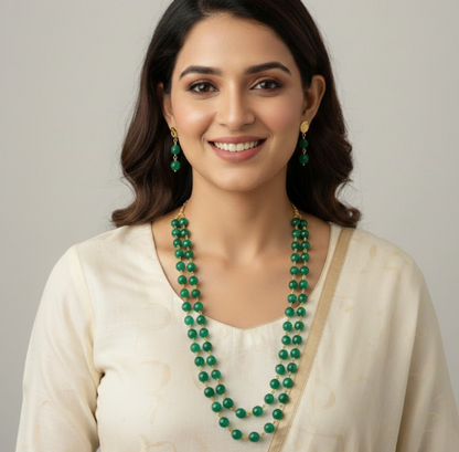 Emerald Double Layer Necklace Set