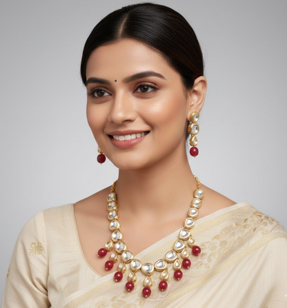 Ruby Polki Kundan Drop Necklace