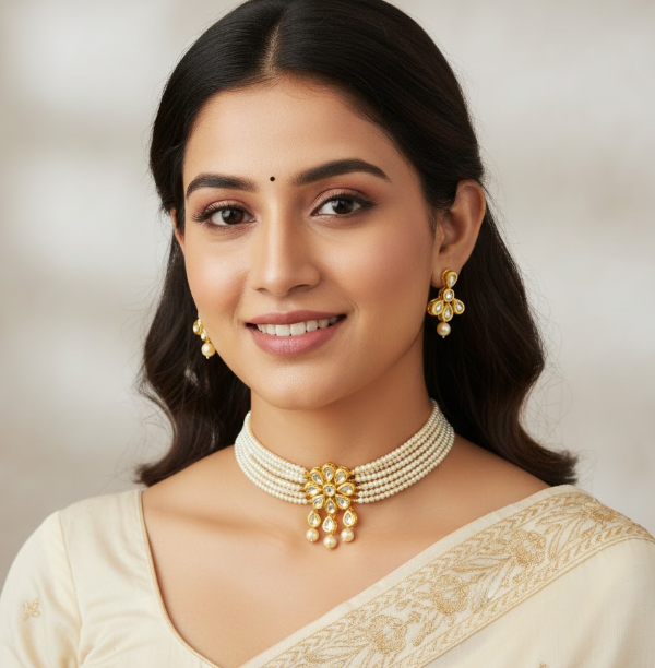 Five Layer Pearl String  with Kundan Choker Set