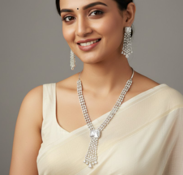 Silver Plated American Diamond Statement Elegance Necklace Set