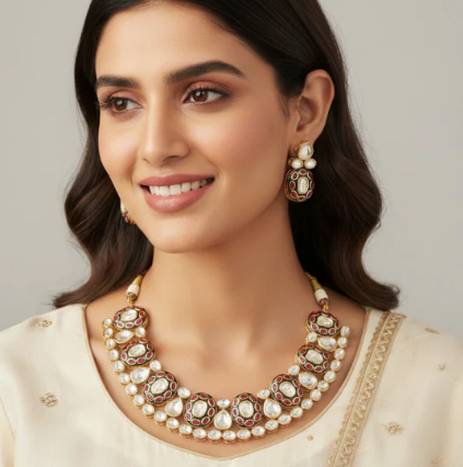 Kundan Polki Ruby & Emerald Necklace Set