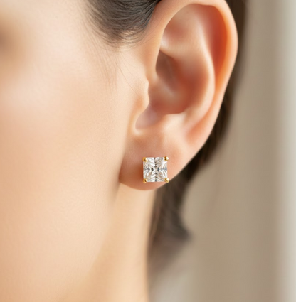 Gold Plated Square Shape Small Screw Back Solitaire