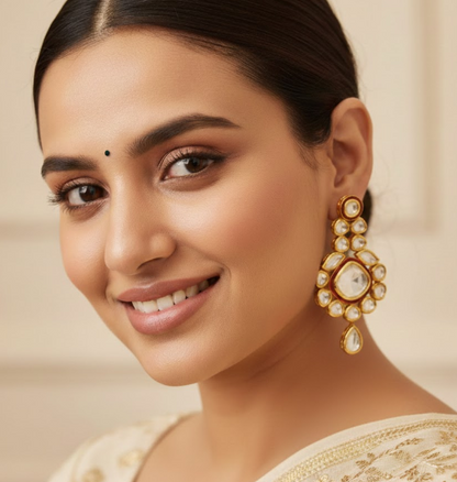 Gold Plated Kundan Floral Drop Earring