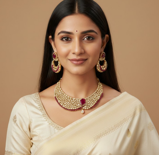 Moissanite Ruby Gold Plated Necklace Set