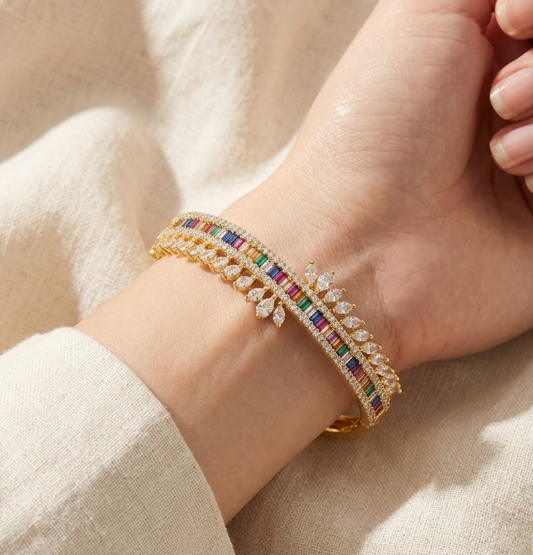 Multi Diamond Gold Plated sleek openable Bracelet