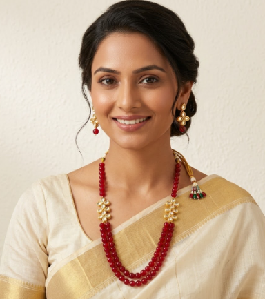 Ruby Kundan Double Line Necklace Set