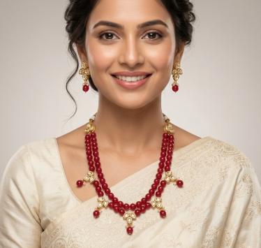Ruby Red With Kundan Hand Made Necklace Set