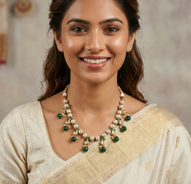 White & Green Pearl Polki necklace