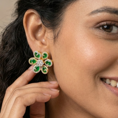 Emerald Gold Plated Stud
