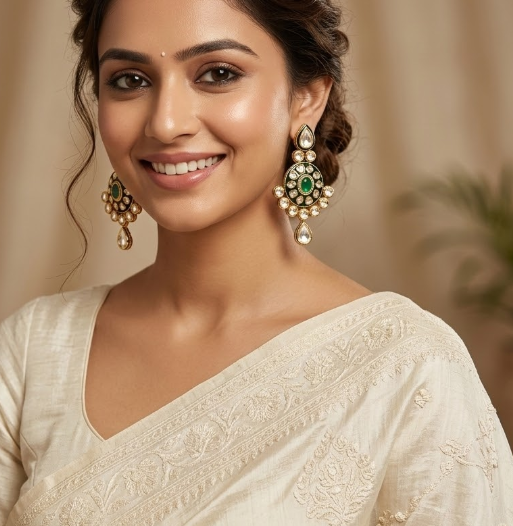 Emerald Gold Plated Drop Kundan Earring