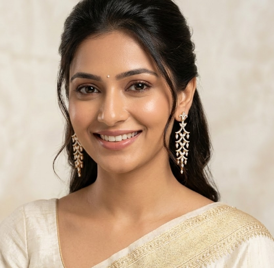 Gold Plated Long A.D Dangler Earring