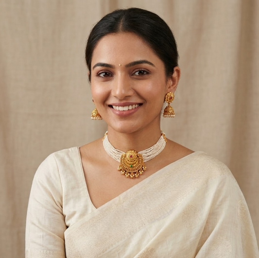 Antique Gold Plated Chokar Necklace Set