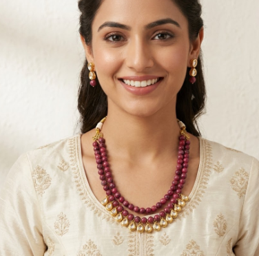 Bixbite Kundan Double String Necklace Set For Women Hand Made Design