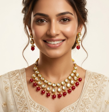 RUBY STONE KUNDAN POLKI NECKLACE