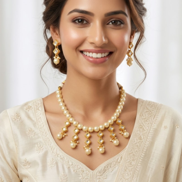 PEARL KUNDAN GOLD PLATED NECKLACE WITH EARRING