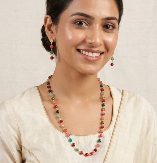 Multi Stone Single Line Necklace