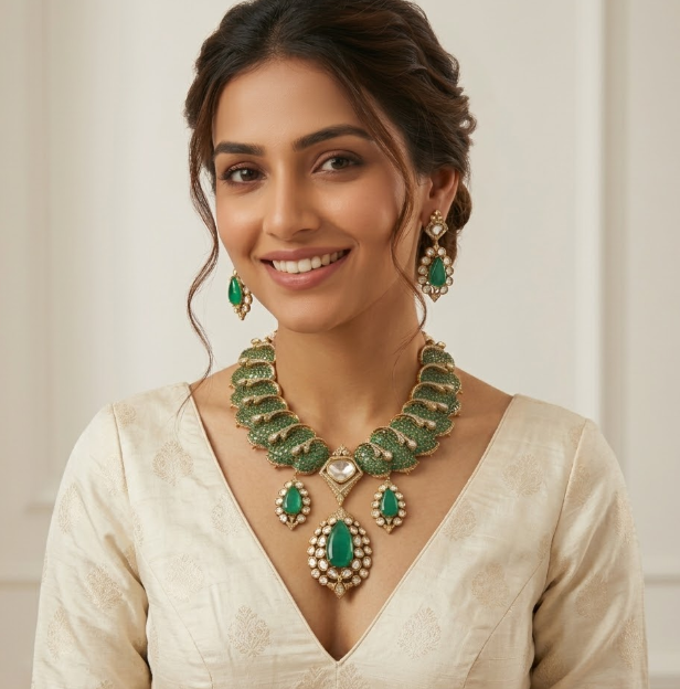 Emerald Moissanite Necklace Set
