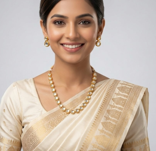 Kundan Gold Plated Round Necklace set For Women