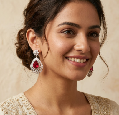 Ruby Silver Plated Drop Earring