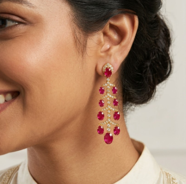 Ruby Gold Plated  Hanging Earring