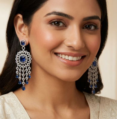 Blue Stone Silver Plated Earring