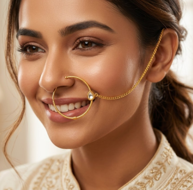Kundan Single Drop with Chain Nath