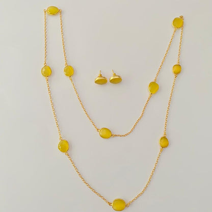 TOPAZ GOLD PLATED LONG CANDY CHAIN WITH EARRING