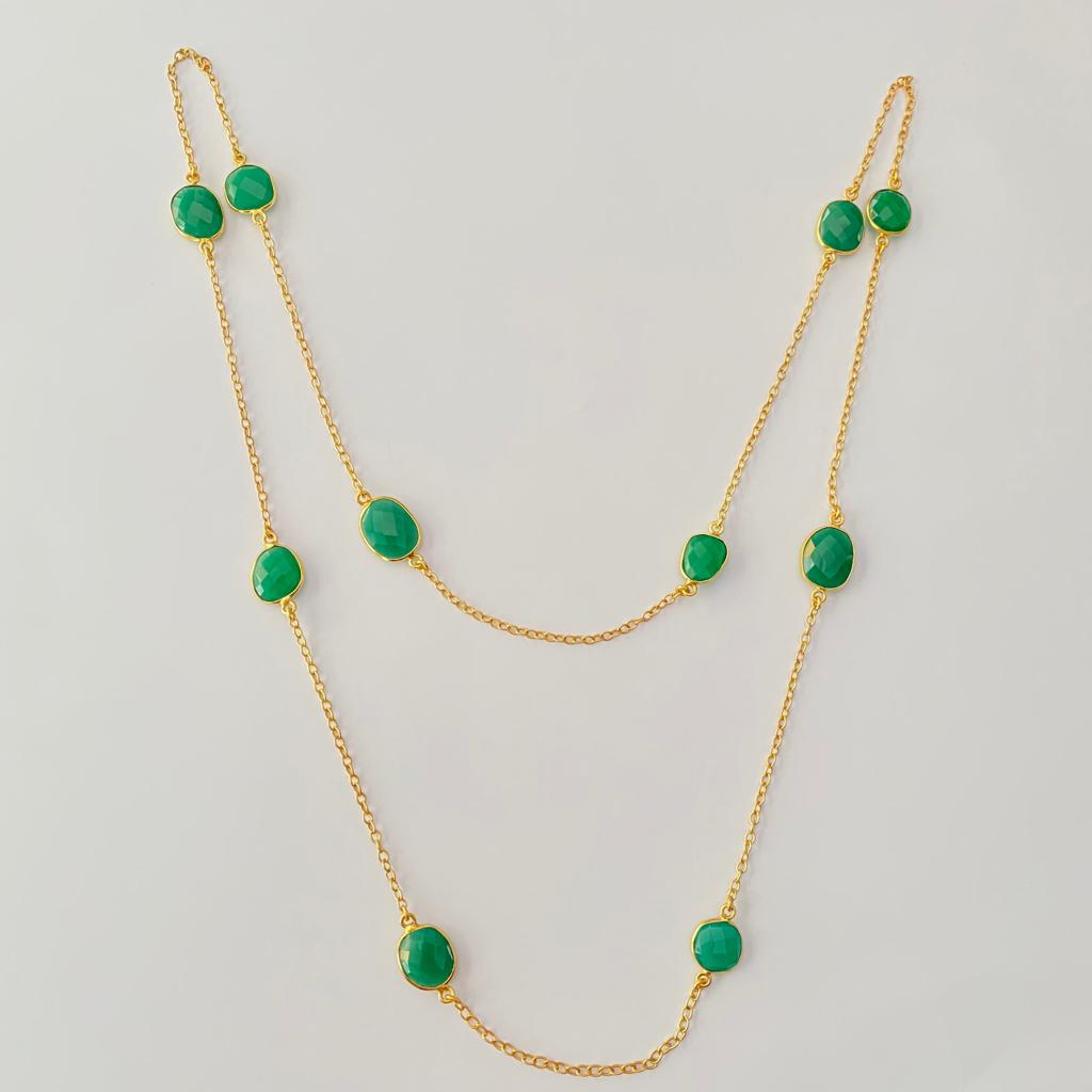 EMERALD WITH GOLD PLATED CHAIN NECKLACE