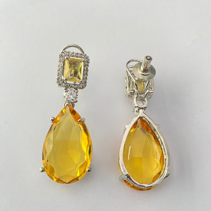 Yellow Ad Stone Silver Plated Earring With Back Clip
