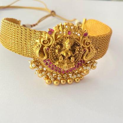 Gold Plated Fashion Goddess Laxmi Designer Temple Necklace Set