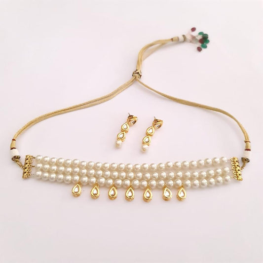 Traditional Pearl Kundan Drop Light Weight Choker Necklace