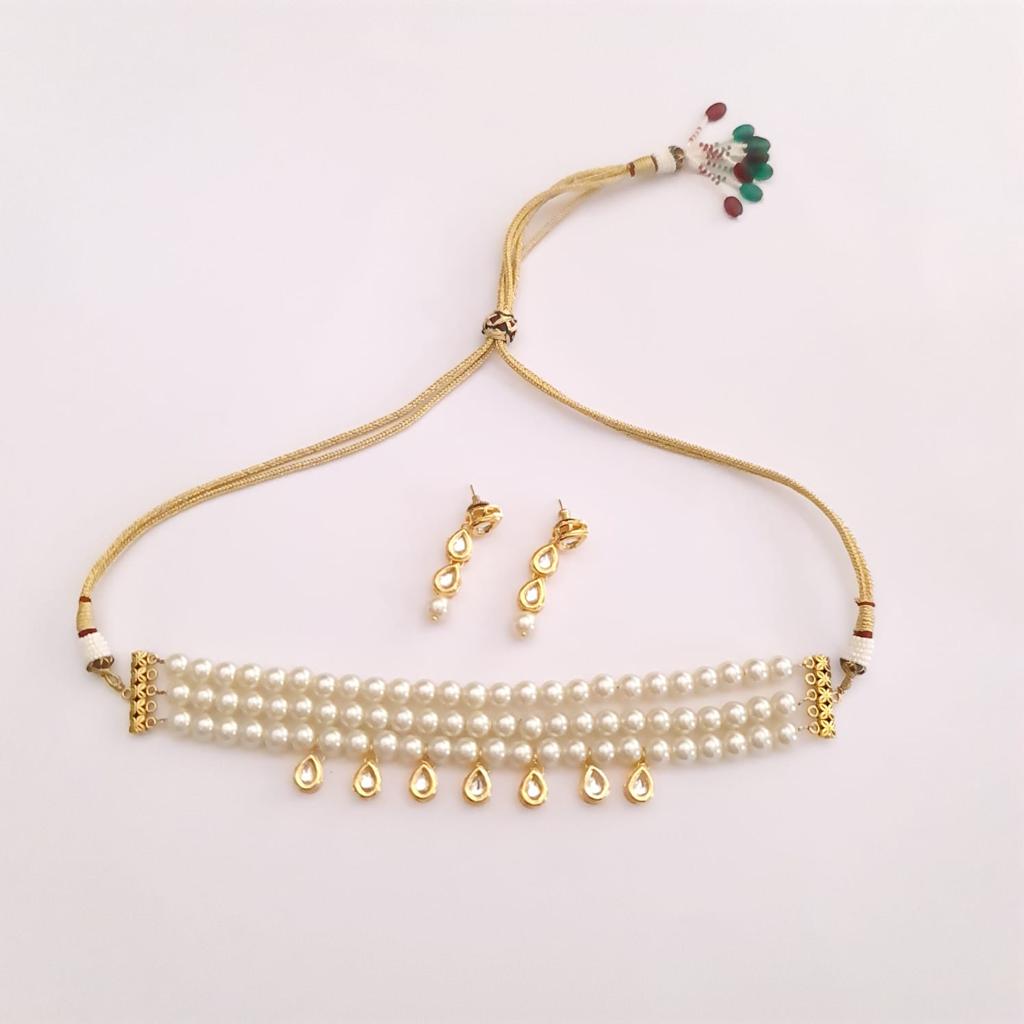 Traditional Pearl Kundan Drop Light Weight Choker Necklace