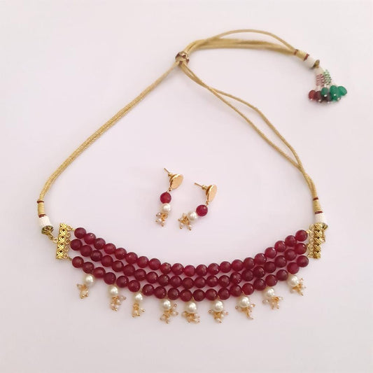 Ethnic Red Stone With white pearl choker necklace