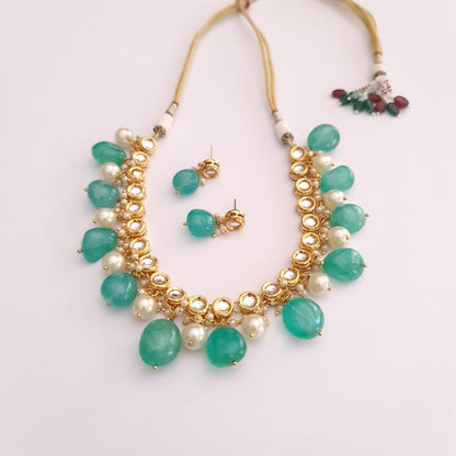 Aquamarine With Pearl And Kundan String Party Wear Necklace