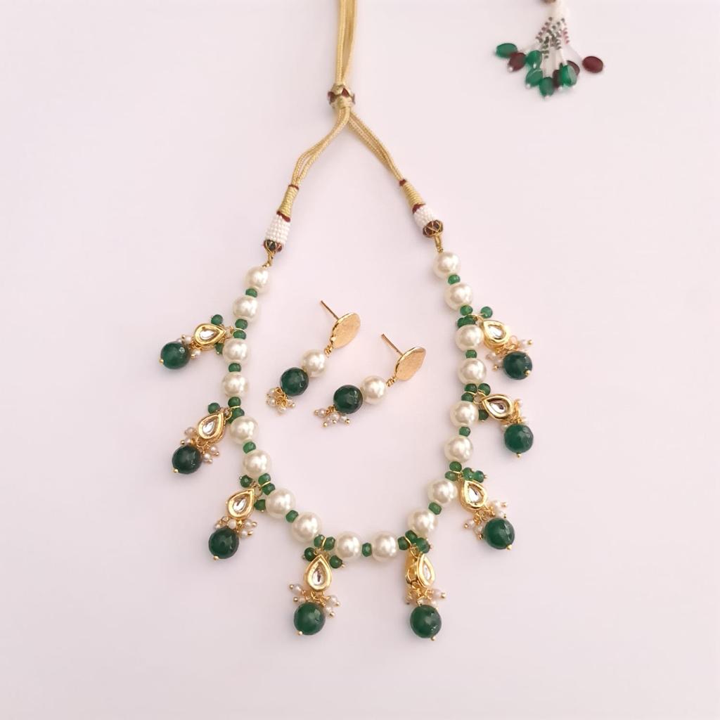 White & Green Pearl Polki necklace