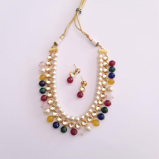 Multicolor Kundan And Pearl String Necklace