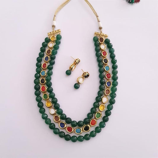 MULTI COLOR STRING NECKLACE WITH EARRING FOR WOMEN