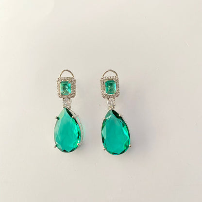 Aquamarine Ad Stone Silver Plated Drop Earring With Back Clip