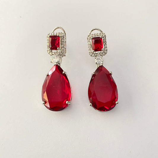 Red Ad Silver Plated Western Wear Earring With Back Clip