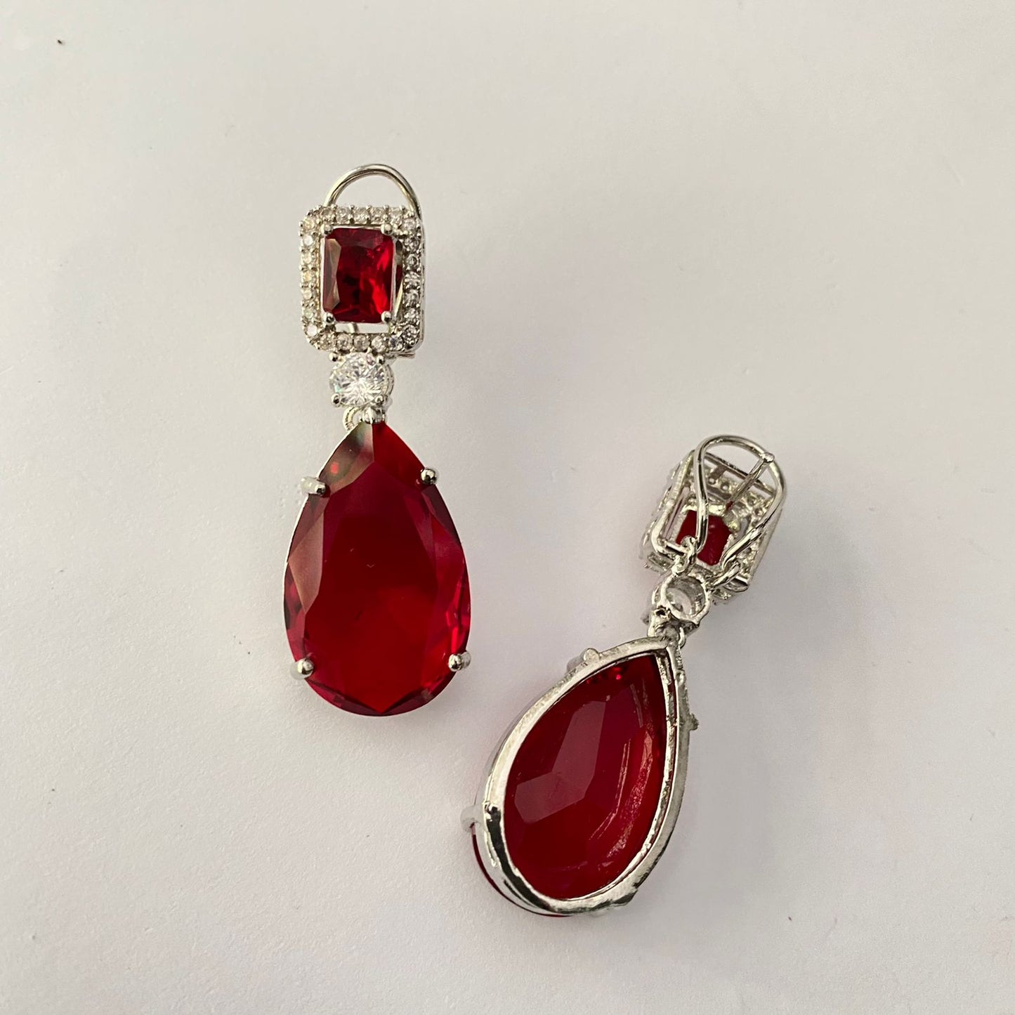 Red Ad Silver Plated Western Wear Earring With Back Clip