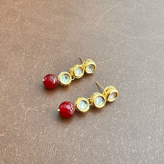 THREE STONE KUNDAN EARRING