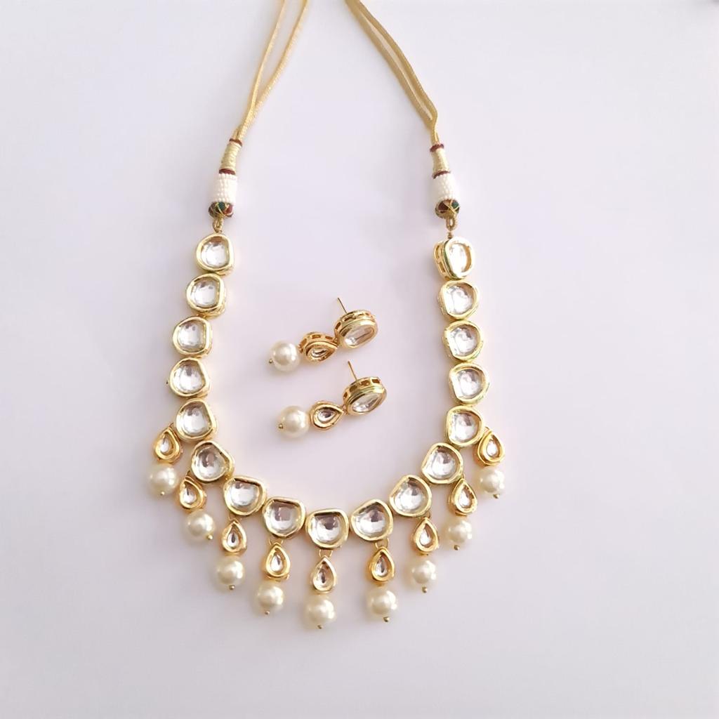 Polki Kundan With Pearl's Drop Necklace In Latest Design