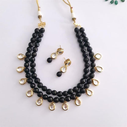 Black Polki Kundan Necklace With Earring