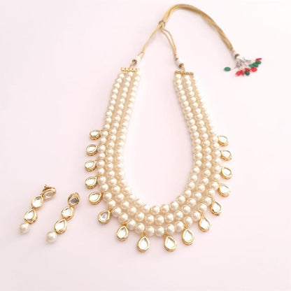 Pearl Three Layers With Kundan Long Party Wear Necklace