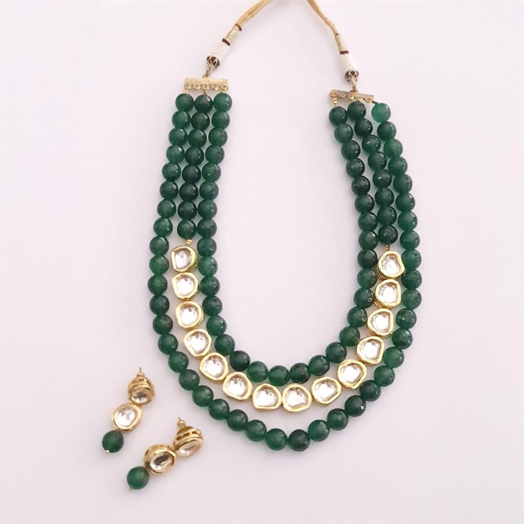 Emerald Stone Polki Long Party Wear Necklace