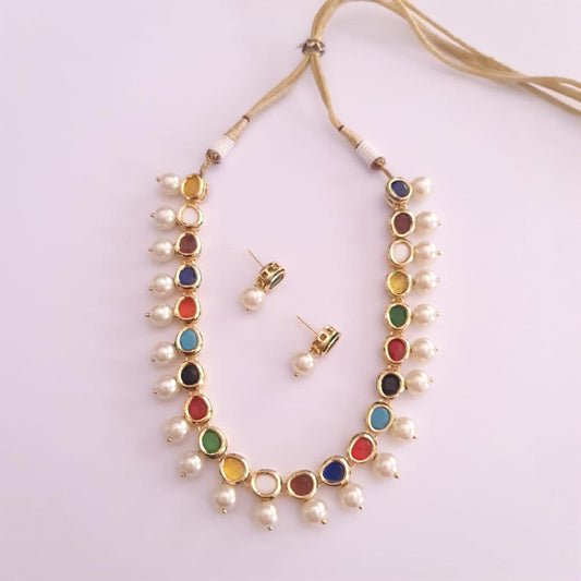 Navratni Kundan Pearl Party Wear Necklace