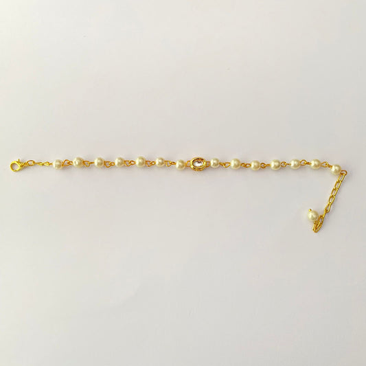 white pearl polki with plated gold plated chain lumba rakhi