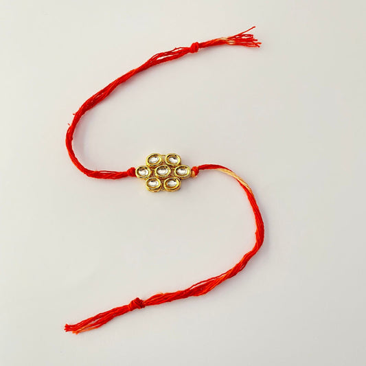 Kundan polki floral gold plated rakhi for men