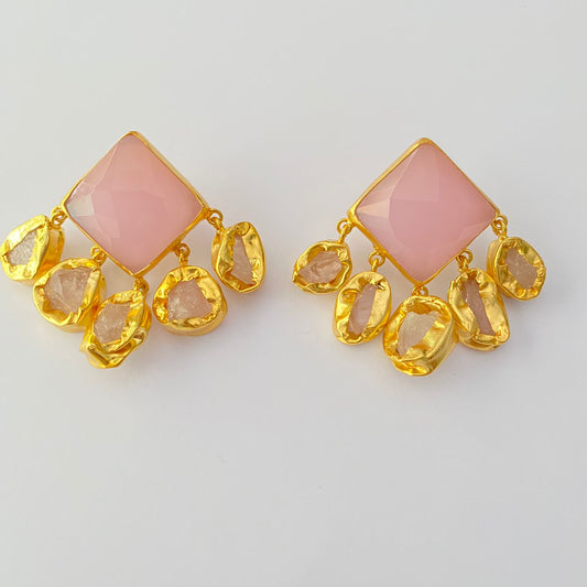 PINK CORAL GOLD PLATED SQUARE EARRING FOR WOMEN